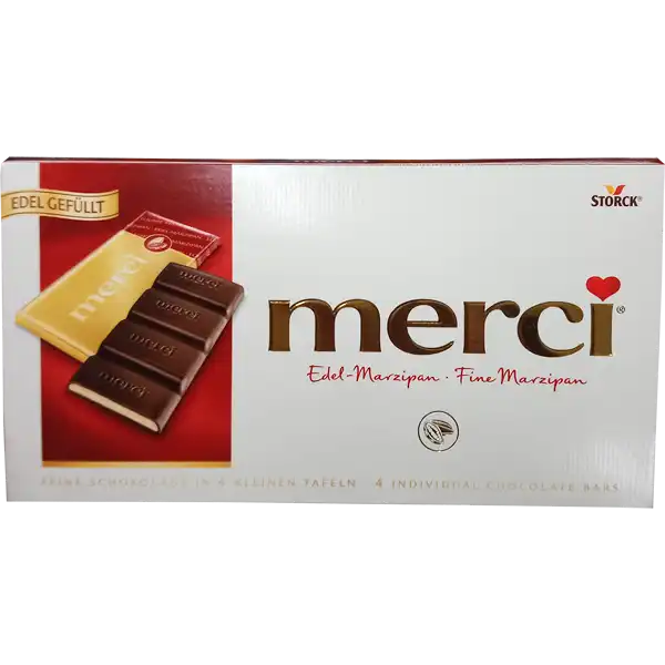 merci Barres de Chocolat - Massepain Fin 112g - Épicerie Allemande